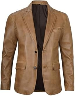 fjackets Leather Blazer Men - Real Lambskin Casual Leather Coats for Men