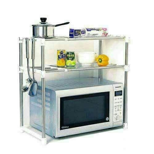 G4RCE MLU-B78-6AE New Multi-Function Double Microwave Oven Stand Shelf Side Organizer Storage Unit Rack with Hanging Hook Keep Your Kitchen Tidy UK, White