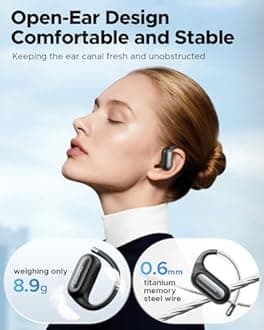 truefree Wireless Bluetooth 6.0 Open-Ear Headphones, 17mm Open Ear Headphones with ENC, Fast Charging for 40 Hours Playtime, IPX5 Low Latency Gaming Mode and Multip Connection