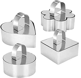 Stainless Steel 3D Cake Molds with Pusher Lifter Cooking Rings Set of 4,Baking Dish Bakeware Tools Cupcake Mold Mousse Ring Cheese Tools Salad Cake Dessert Mould(4 Different Shapes)