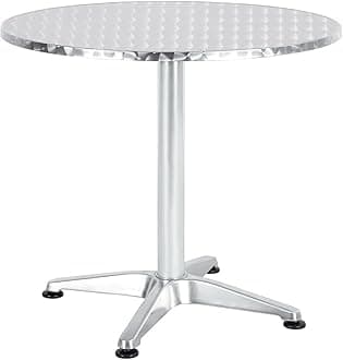 BTEXPERT Indoor Outdoor 27.5" Round Restaurant Table for Patio Stainless Steel Silver Aluminum Furniture with Base