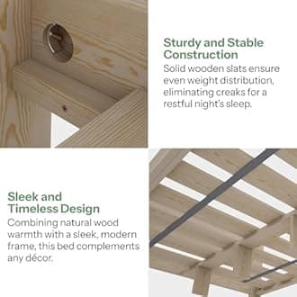 King Size Bed Frame – Solid Pine Wooden Bed Frame for Adults, F1 Easy Assemble Bed with Sturdy Slats & Extra Four Supportive Legs, Comfortable Bedroom Furniture | 5ft (Pine)