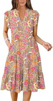 ANRABESS Womens Summer Dress Ruffle Sleeve V Neck Midi Dresses Fashion Casual Fit Flowy Tiered Boho Beach Vacation Sundress