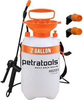 Petratools 2 Gallon Pump Sprayer - HD201 Garden Sprayer for Weeds, Lawn Care & Pesticides - 52" Long Hose, 2 Nozzles & Easy Carry Handle - Durable & Lightweight