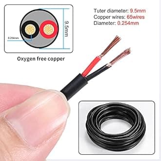 12 Gauge 2 Conductor Electrical Wire 12 AWG Wire Stranded PVC Cord Oxygen-Free Copper Cable 50FT/15.3M for Outdoor Lighting Automotive Battery Solar Panel (12/2AWG-50FT)