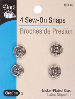 Dritz Sew-On Snaps, Nickel-Plated Brass, Size 3