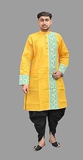 NEEDLE GO TRADITIONAL Men's Pure Cotton Jamdani Kurta, Full Sleeves, for Weddings, Parties, Poojas, Festivals