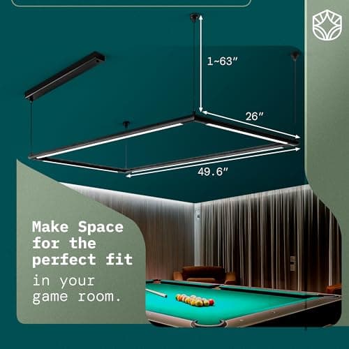 Professional LED Billiard Pool Table Light Flicker Free Adjustable Height Bright White 5000K Rectangular