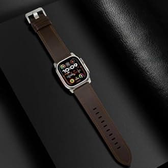 UUPWPOKT Leather Band Compatible with Apple Watch Band 42mm 41mm 40mm 38mm Men Women, Top Grain Genuine Leather Strap for iWatch Series 11 10 9 8 7 6 5 4 3 2 1 SE 3/2/1, Dark Brown/Titanium