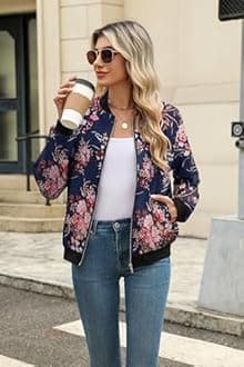 Zeagoo Women Jackets Summer Fashion Business Jackets Lightweight Floral Bomber Jackets