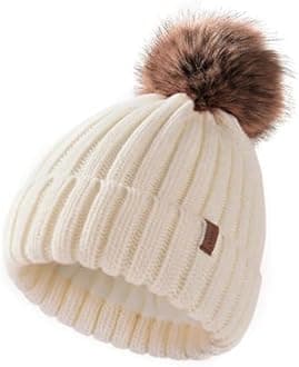 FURTALK Kids Winter Hat Toddler Knitted Beanie with Faux Fur Pom Poms for Baby Girls Boys