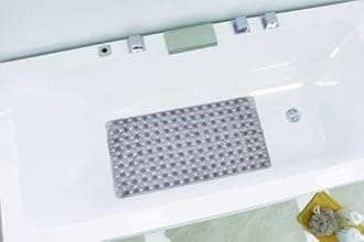 Bathtub Mat Non Slip with Suction Cups 15"x27" - Anti-Slip Shower Mat for Kids, Toddlers, and Seniors - Machine Washable Bath Tub Mat with Multiple Drainage Holes (Grey)