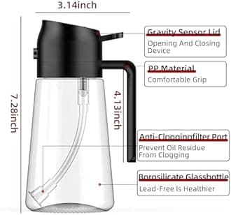 Oil Sprayer for Cooking,2 in 1 Olive Oil Dispenser Bottle for Kitchen,16oz/470ml Spray & Pour Oil Dispenser Bottle,Glass Olive Oil Spritzer,Food-grade Oil Mister for Air Fryer,Salad,Frying,BBQ (Black)
