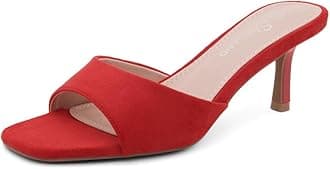 Shoe Land Women's Low Heels Stiletto Heeled Slides, Open Toe One Band Slip-On Heeled Mules – Dressy Heeled Sandals for Prom, Party Wedding and Vacation