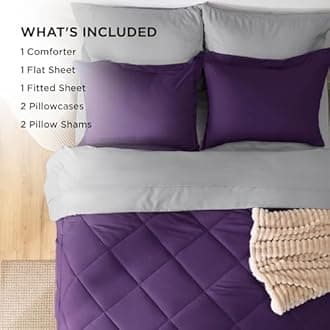 Bedsure King Size Comforter Set - 7 Pieces Reversible Purple Bedding, King Size Bed Set for All Seasons, Bed in a Bag with Down Alternative Comforter, Sheets, Pillowcases & Shams