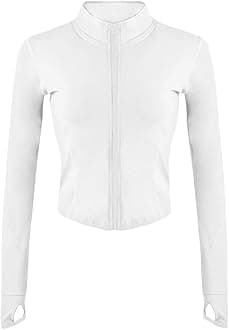 Womens Lightweight Full Zip Running Track Jacket Workout Slim Fit Yoga Sportwear with Thumb Holes