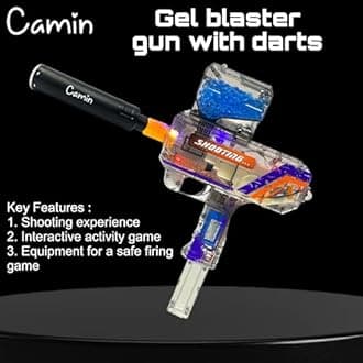 Camin Gel Blaster Gun | Automatic Ball Shooter | Safe & Non-Toxic | Fun Outdoor Toy for Adults | Electric Operated | Ideal Birthday & Return Gift (Uzi Transparent with Light, 10K Gel Balls)
