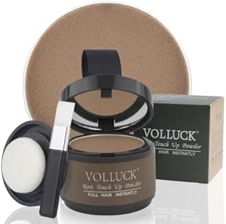 VOLLUCK Root Touch up Powder, Instant Hairline Powder for Thinning Areas and Gray Hair Coverage, Natural and Non-greasy Root Cover up for Women and Men (Brown, 0.14 Ounce)