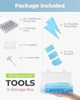 Kootek KC028 32-Piece Cake Decorating Tips Kits Stainless Steel Baking Supplies, Plastic, Silver