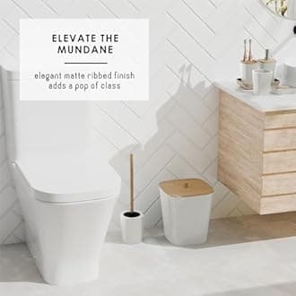 Clara Clark Bathroom Accessories Set - Bathroom Set, Bathroom Accessory Set, Shower Curtain Set, Toilet Brush, Trash Can & Soap Dispenser - White - 20PC