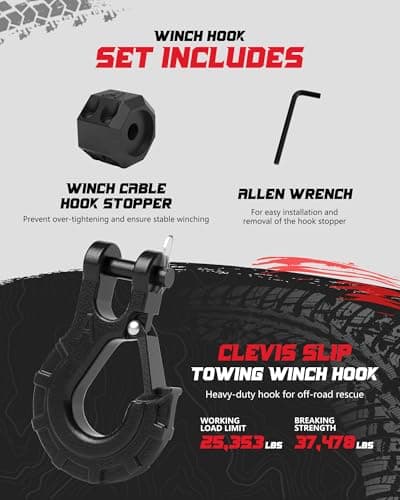 3/8" Winch Hook & Winch Cable Hook Stopper Sets, Heavy Duty Grade 70 Forged Steel Recovery Hook with Safety Latch, Included Allen Wrench,Max 37,478 Lbs, Black