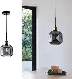 KAIQI Pendant Light Glass Pendant Lighting Gray Hanging Light Fixtures Gold Polished Finish with Ajustable Cord for Kitchen Island Dining Room Bar