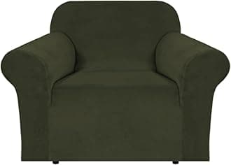 H.VERSAILTEX Stretch Velvet Armchair Cover Couch Covers 1 Cushion Chair Slipcover for Living Room Furniture Cover Crafted from Thick Comfy Rich Velour (Chair 31"-49", Olive)