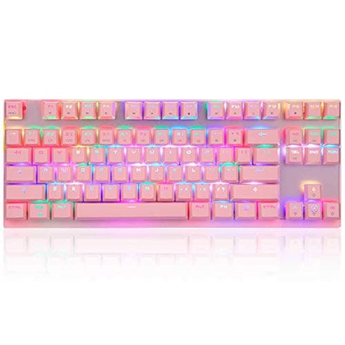 Mechanical Gaming Keyboard with Red Switch Tenkeyless Programming Macro Media Control Software Support Outemu Linear 87 Keys RGB Rainbow Backlit for Computer PC Gamer (Pink)