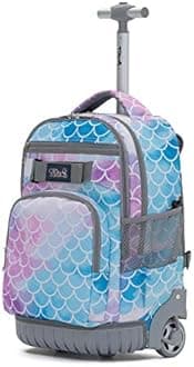 Tilami Rolling Backpack, 18 inch Shoulder Drop, Concealed Pockets and Wheel Cover, Laptop Backpack for Boys and Girls, Mermaid Tail, 12.87x8.27x18.92 inch, Laptop