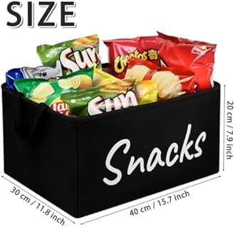 Snack Bin for Pantry - Snack Basket Organizer for Countertop - Imitation Linen Snack Storage Containers for Storing chips, pretzels, cookies, popcorn and more - Kitchen Organization