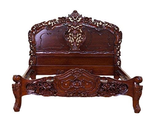 'Rococo Model Queen King Bed Renaissance Bed Rococo Louis Seize Bed Frame Colour: Walnut BREITE180 CM x Length 200 cm