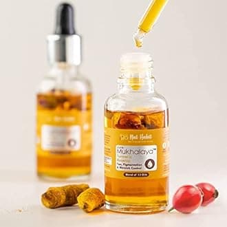 Nat Habit Turmeric Rosehip Mukhalaya Face Oil For Tan, Blend of 13 Cold Pressed Oils, For Natural Face Care, Free From Mineral Oil & Chemicals, 30ml