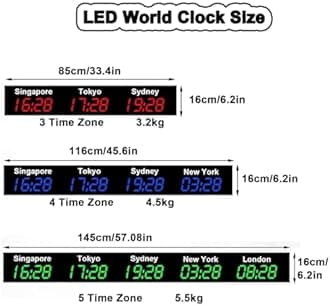 Wall Mounted World Clock, 3/4/5 City Time Zone LED Digital World Time Wall Clock Indoor Multi Time Zone World Wall Clock for Multinational Enterprises/Office/Home/Living Room/School,Green-4City