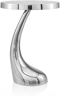 Modern Day Accents 3803 Recodo Curve Foot Table, Silver, Aluminum, Home or Office, Round Accent Table Tabletop, Room Decor Side Table End Table Furniture, Small Accent Table 14.75"L x 14.75"W x 21"H