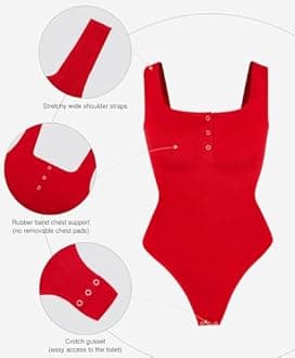 Popilush Bodysuits for Women Tummy Control Henley Going Out Outfits Shirts Body Suits Thong Button Down Tank Tops