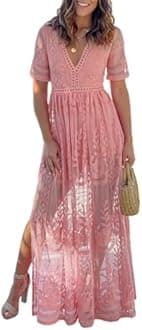 Women's Casual Off Shoulder Lace Maxi Dress Boho White Bridesmaid Wedding Evening Party Dresses