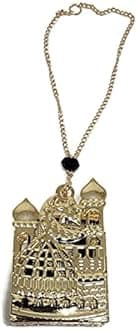 Islam Car Rear Mirror Hanging Decorative Ornament Vehicle Decor AMN-356 Mini Al-Quran in Metal Cage Masjid Mosque Design Pendant Ramadan Eid Muslim Gift (Gold/Black)