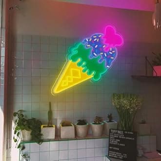 Ice Cream Neon Sign for Wall Decor, Custom Large Led Neon Signs, Ice Cream Store Dercor sign, UV printing Home Kitchen, Coffee Shop & Dessert Bar Decoration- 28 Inch Dimmable ice cream Light signs