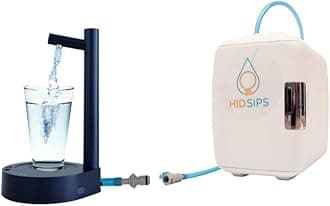 HID SIPS Water Dispenser Mini Fridge, for Bedroom Nightstand Desktop Office, 1x HID SIPS 4L Dispenser Mini Fridge, 1x Dishwasher Safe Water Storage Container, 1x Dispenser (Black)