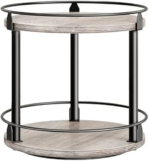 YATINEY Lazy Susan Organizer, Rotating Spice Rack, 2 Tier Spice Turntable Organizer, Industrial Turntable Spice Holder, for Kitchen Countertop and Cabinet, Compact and Versatile, Greige SR22BG