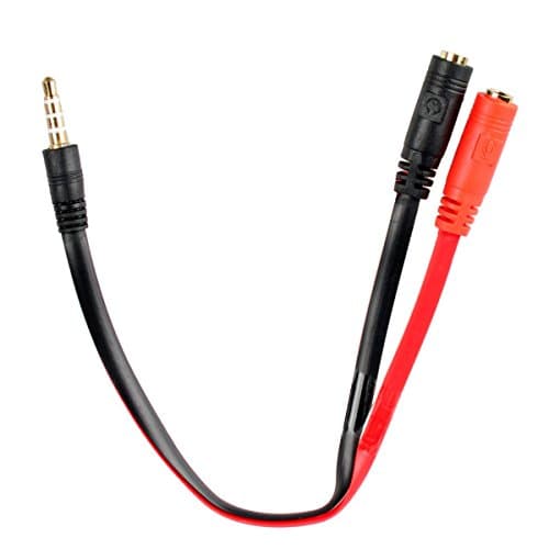 Conwork Headset Jack Adapter Splitter for iPhone 6/5/4s, iPad, Split 4-Pole 3.5mm Stereo into Separate Headphone/Microphone Plugs, Male to Female, Flat Cable 15cm