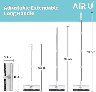 Floor Scrub Brush with Long Handle, 3 in 1 Scrape and Heavy-Duty Stiff Bristle Scrubber Brush for Cleaning Shower Bathroom, Patio, Garage, Kitchen, Wall and Deck (White, 2 Pack)