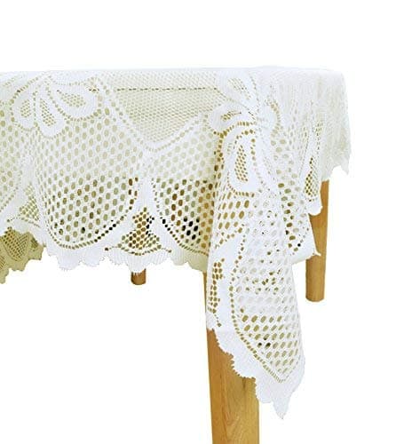 GEFEIIWhite Lace Tablecloth Rectangular for Rectangle Table Crochet Lace Tablecloths Oblong 60"X104" for Kitchen Wedding Party Decoration