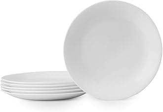 Vitrelle 6-Piece Salad Plates Set, Triple Layer Glass and Chip Resistant, 8-1/2-Inch Lightweight Round Plates, Winter Frost White
