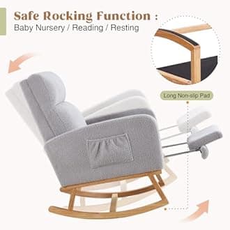 HCHAIRH Rocking Chair Nursery with Foot Rest, Teddy Nursing Rocking Chairs for Mom Nursery, Rocker Glider Chair for Living Room, Bedroom, Light Grey