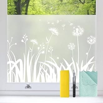 Bloss Window Privacy Film Frosted Glass with Installation Tools, Static Cling Sun Blocking Opaque Coverings, UV Blocking Window Clings for Home Office (Dandelion, 35.4 x 118 inches)