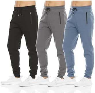 PURE CHAMP Mens 3 Pack Fleece Active Athletic Workout Jogger Sweatpants for Men with Zipper Pocket and Drawstring Size S-3XL