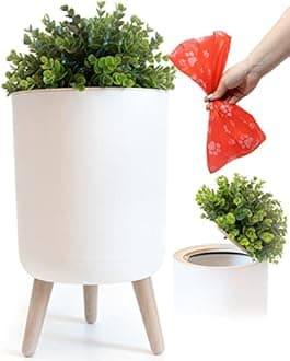 Earth & Mango Small Outdoor Trash Can with Lid - Dog Poop Trash Can Outside - Plant Styled Outdoor Garbage Can - 1.8 Gallon - Throw Away Pet Waste Discreetly