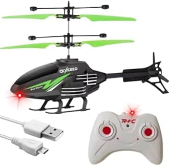 Outdoor and Indoor Flying Helicopter with Hand Induction Watch | Electronic Radio RC Remote Control Toy | Charging Helicopter with 3D Light & Safety Sensor for Kids - Pack of 1 - Green Col