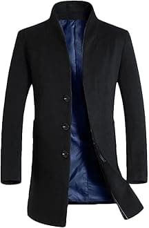 Men's Trench Coat Long Wool Blend Overcoat Slim Fit Down Topcoat